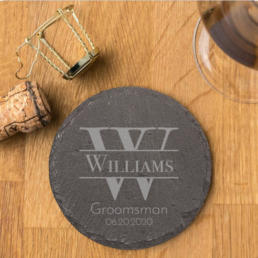Round Groomsmen Slate Coasters for Wedding | Personalized Wedding Coasters